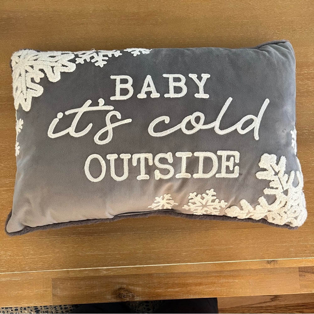 Gray Holiday Pillow with White Snowflake Design